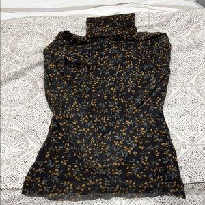 Ganni Women’s Black Floral Long-Sleeve Turtleneck Top